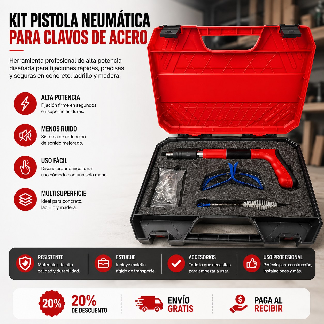 🎯 Pistola de Clavos de Acero Neumática: Evita Clavos Mal Fijados y Retrabajos Costosos. 20% DE DESCUENTO + ENVÍO GRATIS🔥