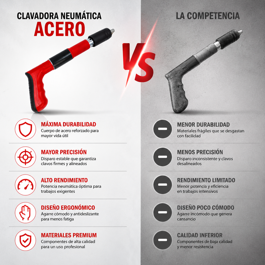 🎯 Pistola de Clavos de Acero Neumática: Evita Clavos Mal Fijados y Retrabajos Costosos. 20% DE DESCUENTO + ENVÍO GRATIS🔥